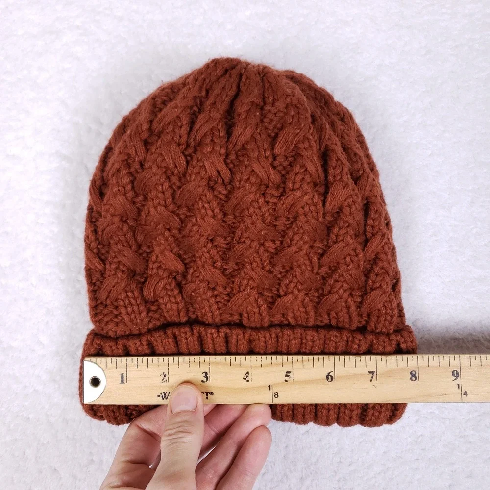 Page One Beanie Scarf Set OS Cable‎ Knit Rust Brown Winter Warm Fleece Lined